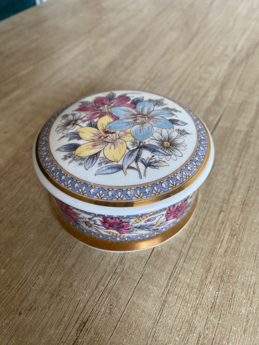 Vintage Falcon China Floral Trinket Box Staffordshire England Lidded Pot