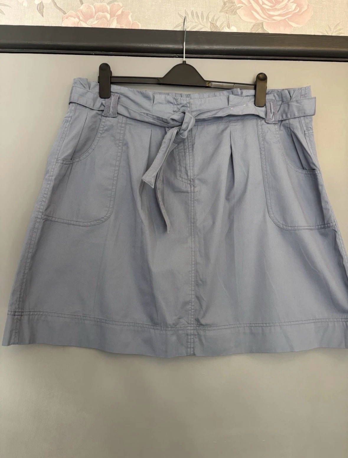 BNWT TU Ladies Blue Lightweight 100% Cotton Skirt Size 20 With Belt And Pockets