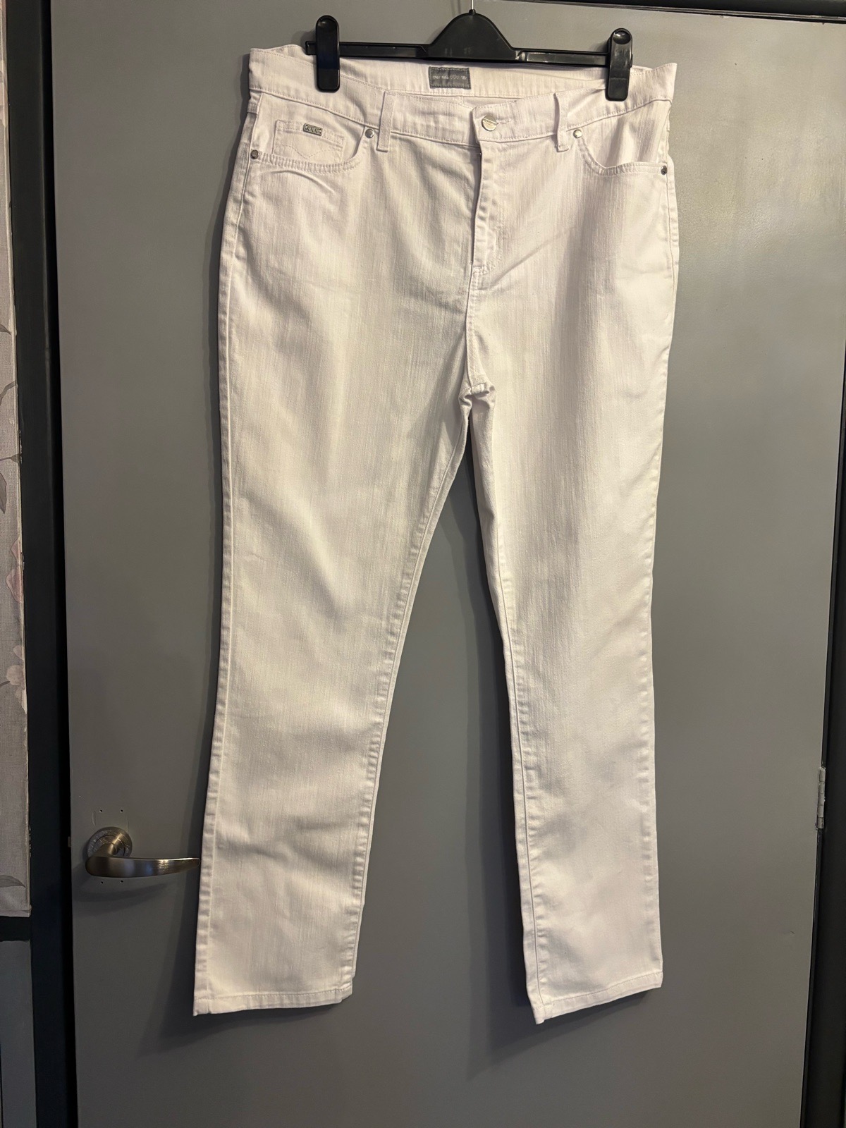 Per Una Women's White Jeans 5 Pockets Size 18 Regular Fit Cotton Blend Straight