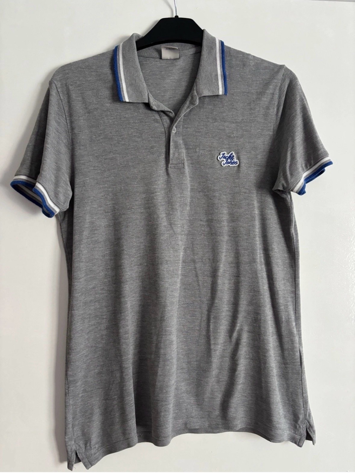 Jack & Jones Mens Grey Short Sleeved Polo Shirt Size Large Excellent Condition