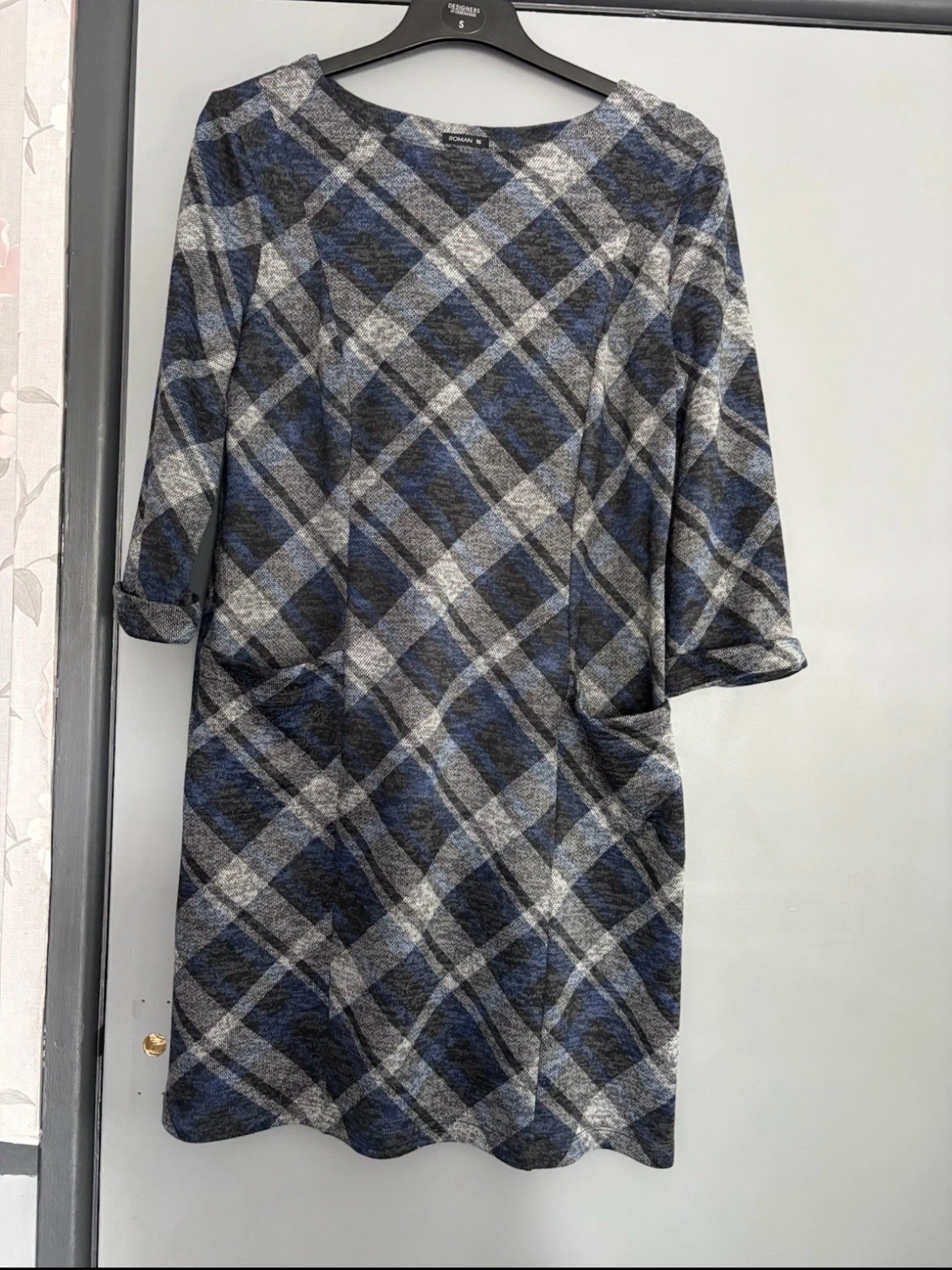 Roman Blue Checked Ladies Dress Size 16 with Pockets Excellent Condition