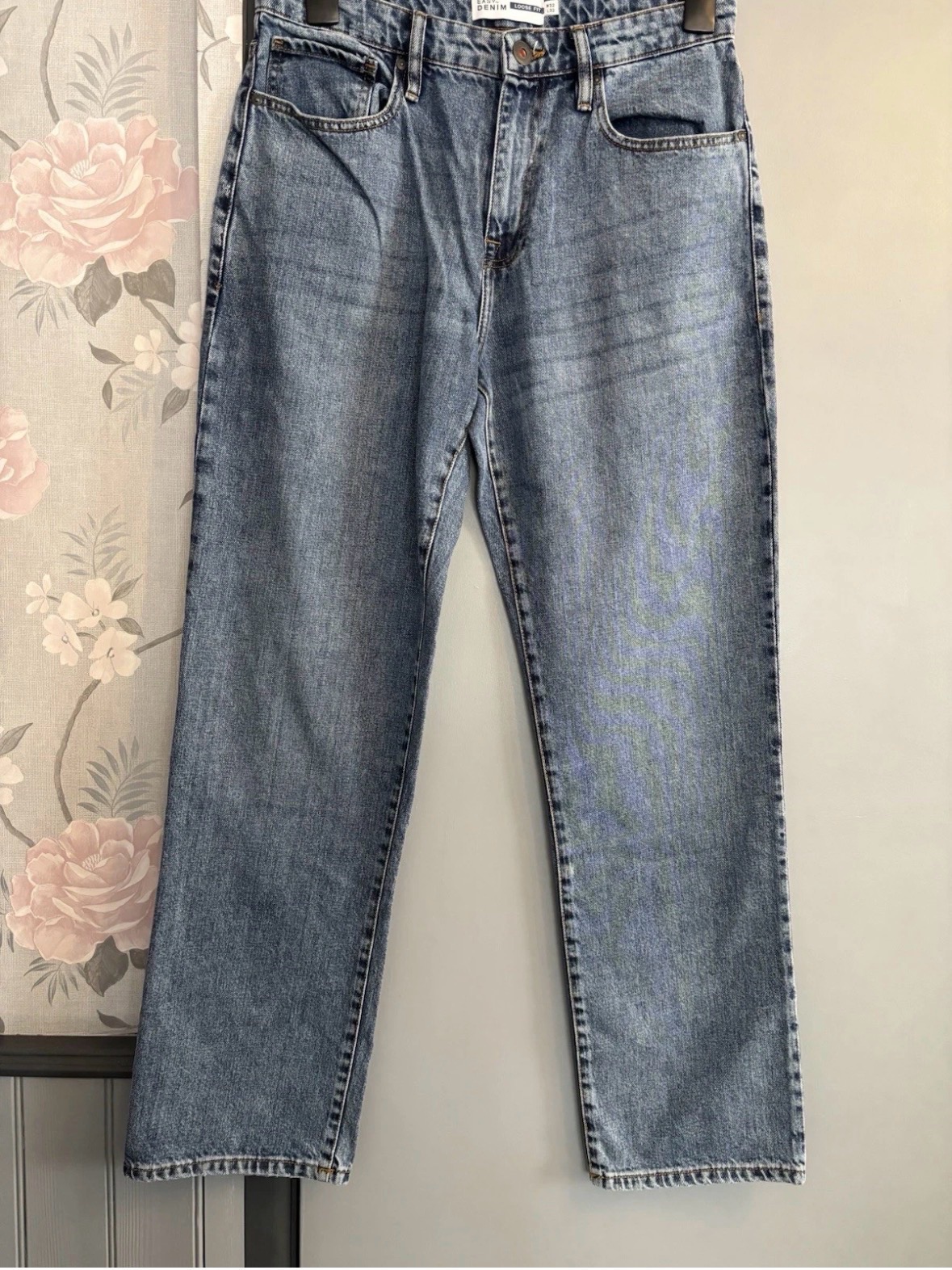 Easy Mens Jeans W32 L32 Straight Leg Loose Blue Denim Zip Fly