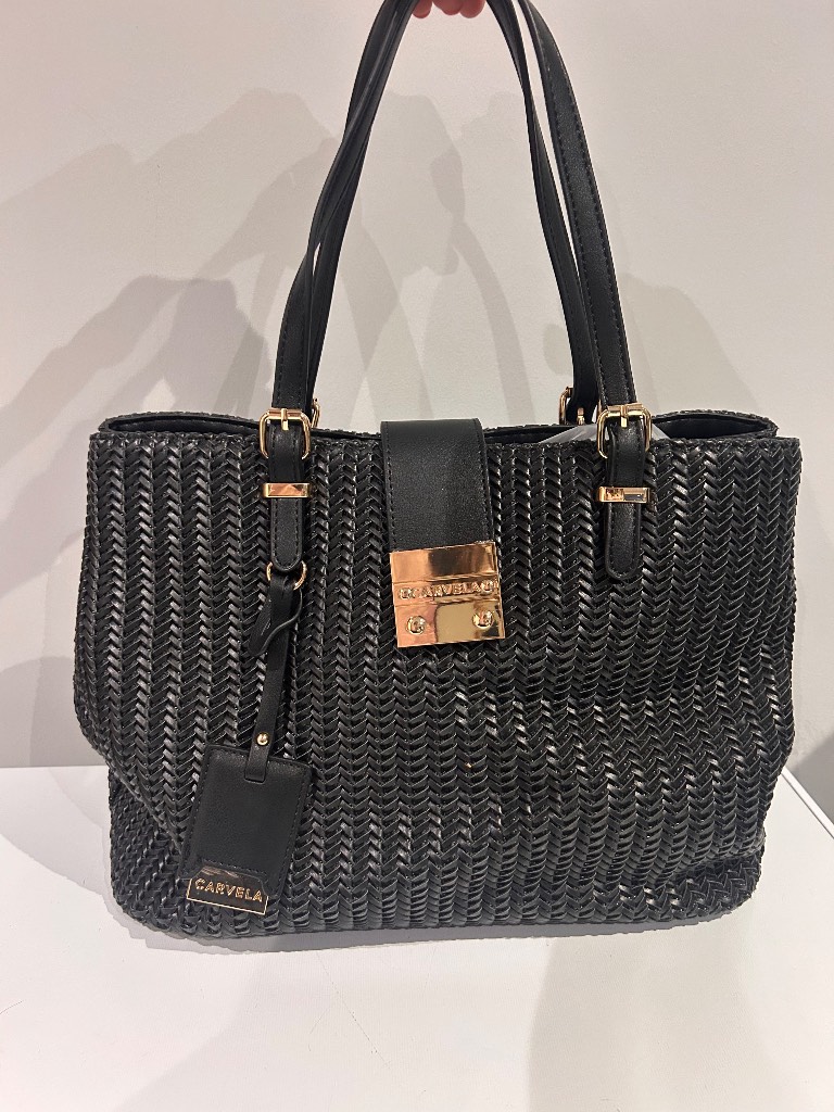 Carvela Midi weave tote bag in black