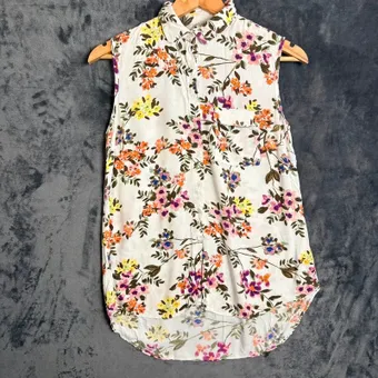 Peacocks Floral Sleeveless Shirt uk 8 White Button Up Viscose Boho