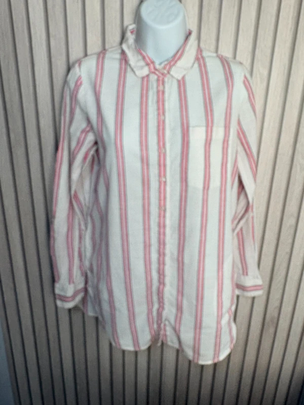 Fatface Ivory Stripe Shirt UK Size 10 US 6 Red Grey Cotton Button Up casual