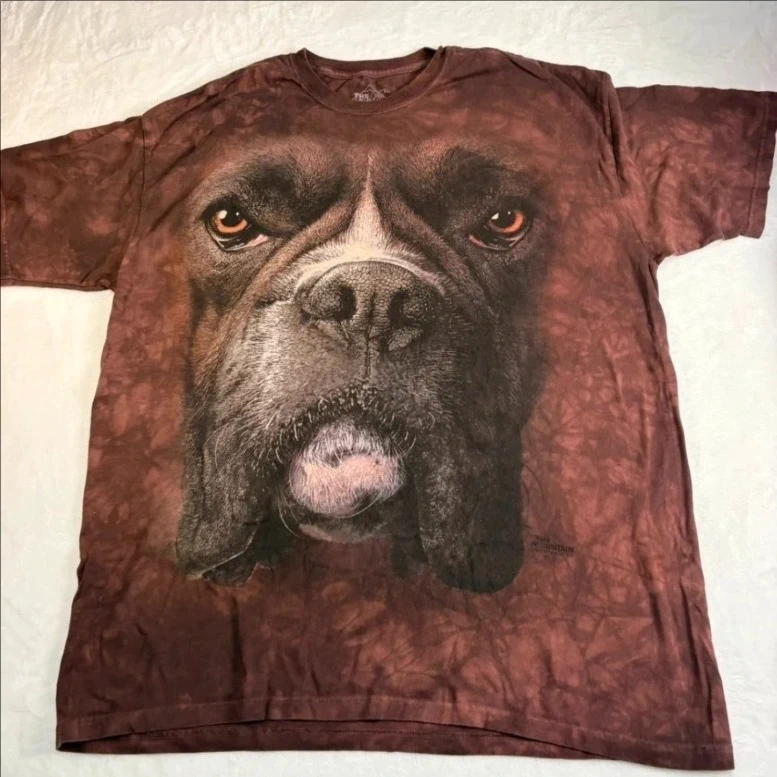 The Mountain Boxer Dog Graphic T Shirt Brown Tie Dye Animal Print XL Casual