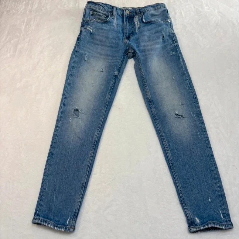 Zara Distressed Blue Cotton Jeans Size EUR 36 UK 8 US 4 Slim Fit Casual