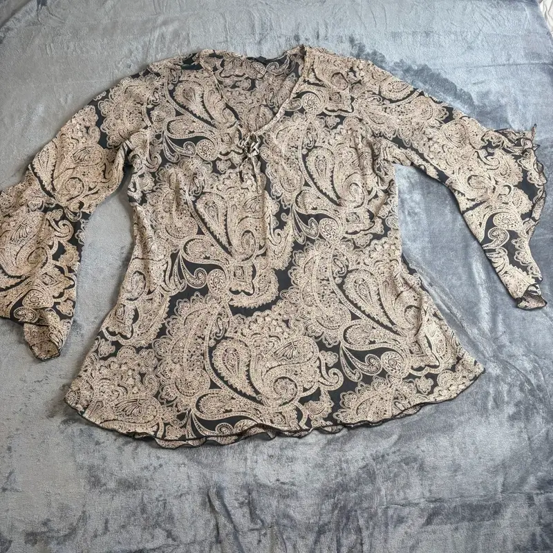 Coercion London Paisley Sheer Blouse Size 20 Black Beige V Neck Boho Festival