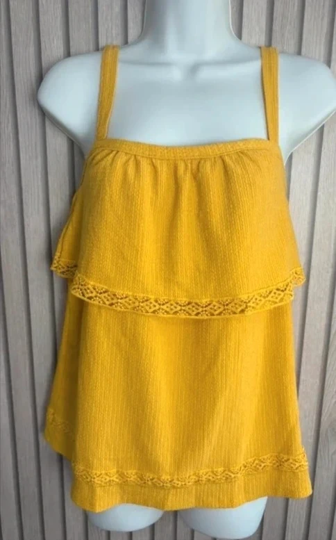 George Mustard Yellow Lace Trim Cami Top Size 8 Layered Summer Festival Boho