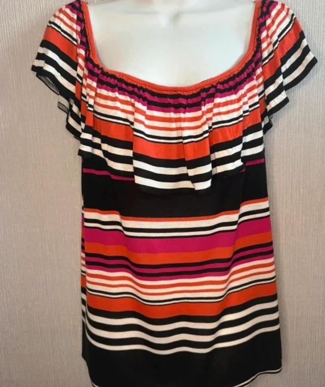 Oasis Multicolour Stripe Bardot Top Size L Off Shoulder Viscose Summer
