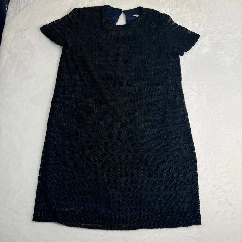 Tintoretto Black bead Overlay Dress Navy satin lining- Size 14 Pretty Party