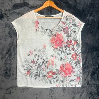 The Collection Debenhams White Floral Embellished Top uk 18 Cap Sleeve Summer