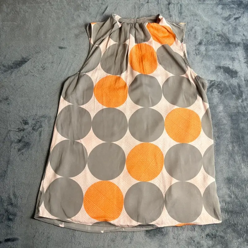 Next Petite Grey Orange Geometric Sleeveless Blouse UK 8 High Neck Top