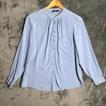 V by Very Blue Button Blouse UK 12 Long Sleeve Pocket Casual Top