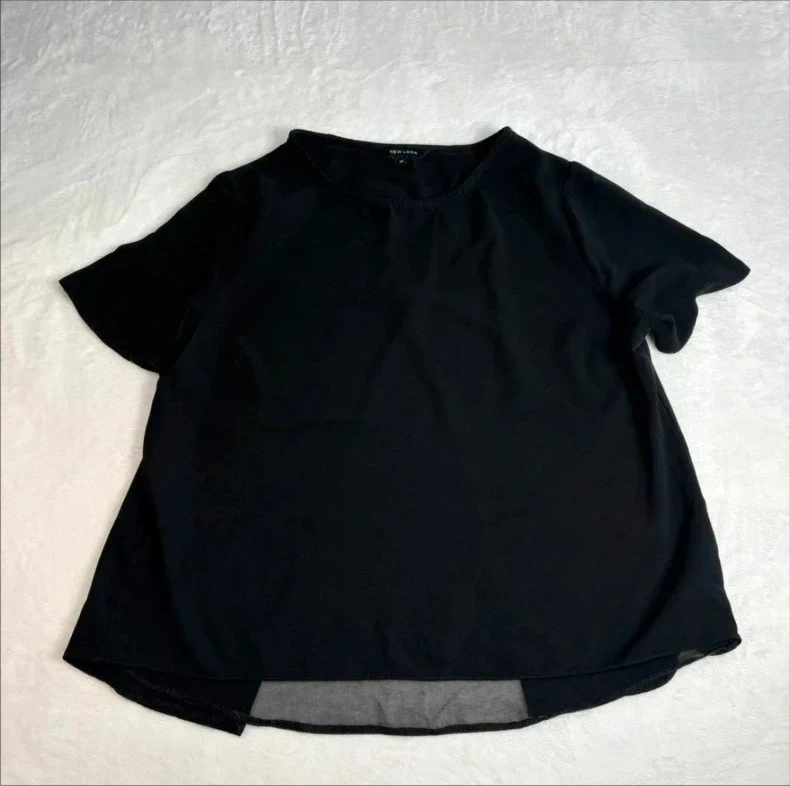 New Look Black Floaty Blouse Top UK Size 12 Short Sleeve Open Back Smart