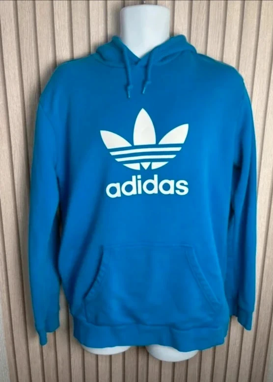 Adidas Trefoil Hoodie Blue Size Medium Streetwear Logo Pullover Casual