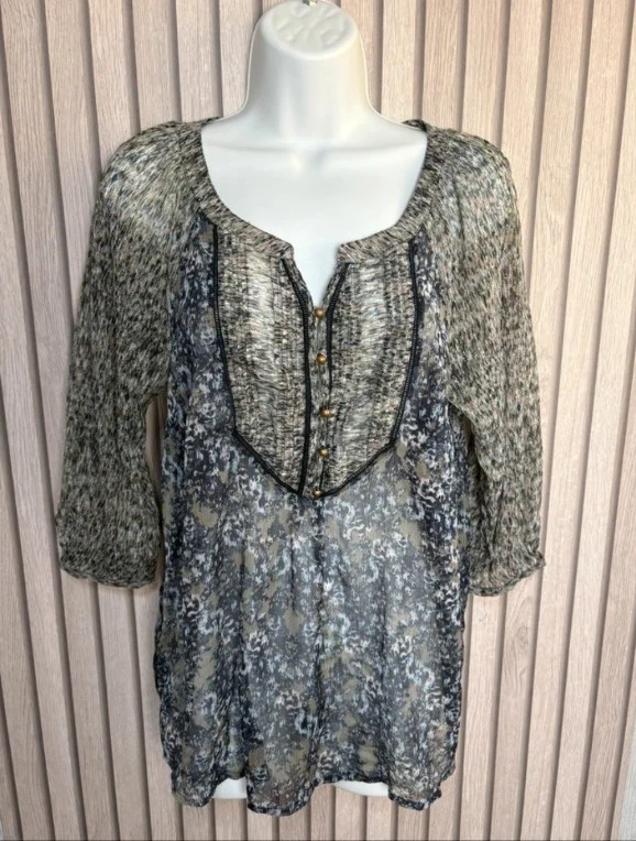 M&S Indigo Collection Sheer Blouse– Green Mix – UK Size 8 Summer Cottagecore