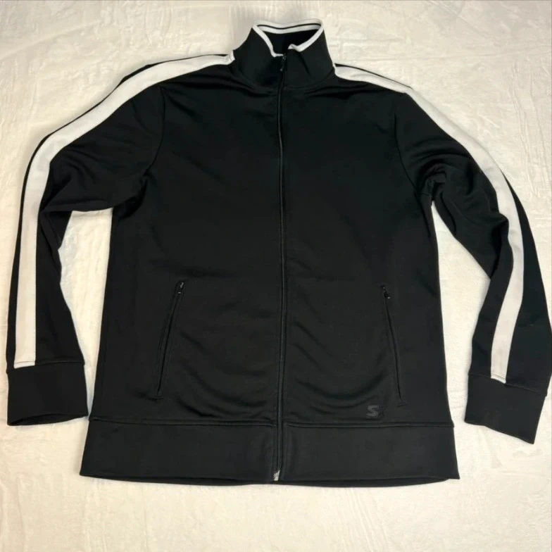 Starter Track Jacket Size Medium Black Full Zip Stripe Sports Top Mens Casual