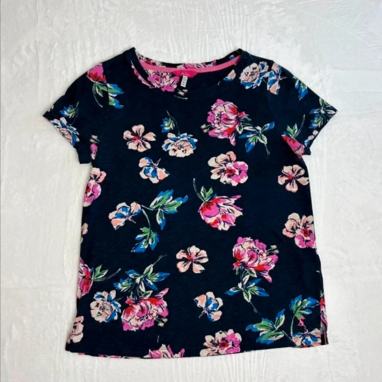Joules 100% Cotton Navy Floral T-shirt UK Size 8 Cotton Short Sleeve Top Cottagecore