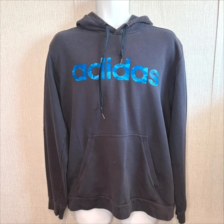 Adidas Navy Hoodie Men’s Size Large - Blue Logo Pullover Sweatshirt Casual