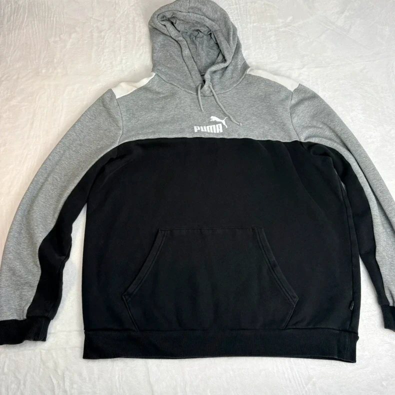 Puma Grey Black Colour Block Hoodie Size L Casual Streetwear Athleisure