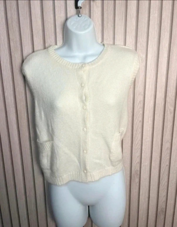 Asos Design Cream Cropped Sleeveless Cardigan Size L uk 16-18 Summer