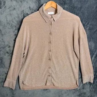 Papaya Beige Metallic Shimmer Shirt UK 12 Button Up Party Blouse