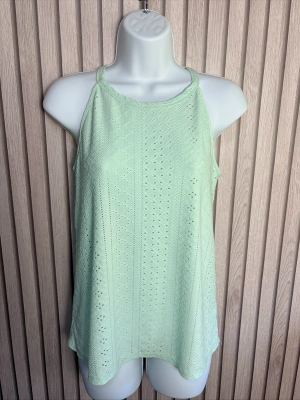 Shein Pale Green Sleeveless Top UK Size M US 6 Textured Summer Blouse Casual