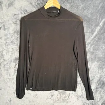 Mango Black High Neck Top Size XL Long Sleeve Stretch Casual Basic
