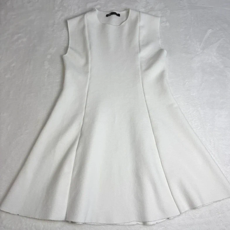 Zara White Sleeveless Skater Dress UK Size S Summer