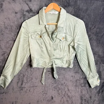 & Other Stories Sage Green Tie Front Crop Shirt UK 10 Viscose