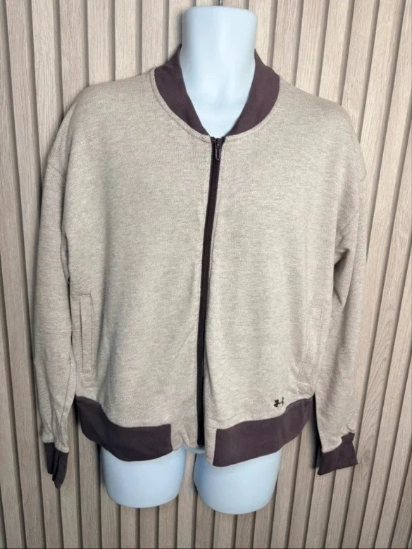 Under Armour Zip Bomber Jacket Size XL Grey Cropped Casual Athleisure Sport