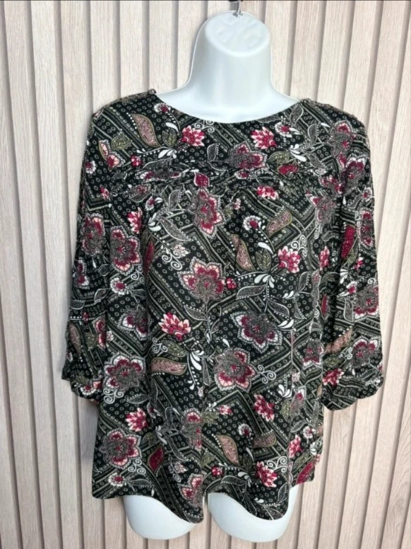 Pep & Co Black Floral Top - Size 16 Festival Summer Cottagecore