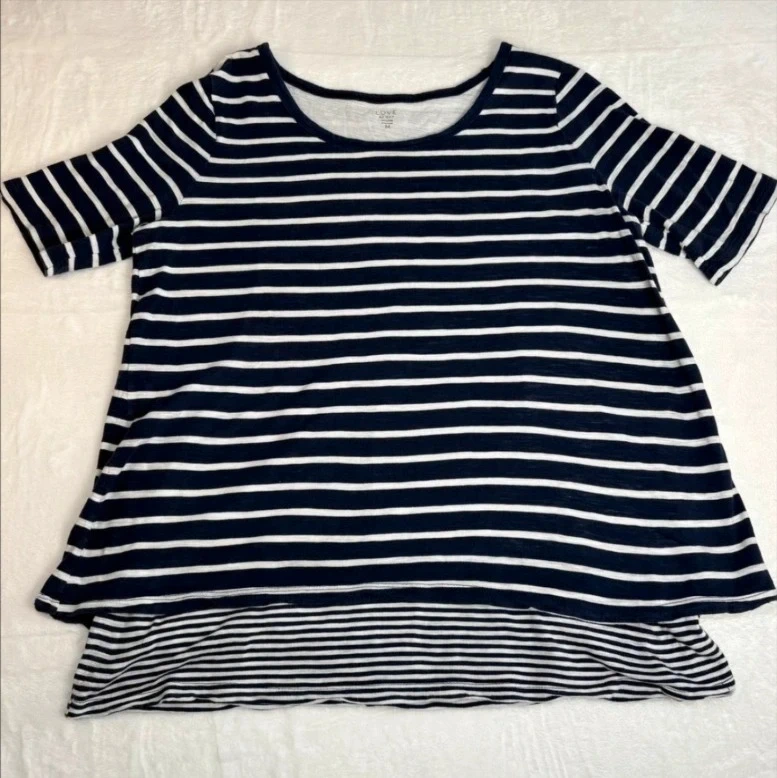 Love by Gap Navy White Striped Top Size M Cotton Layered Hem Casual Summer
