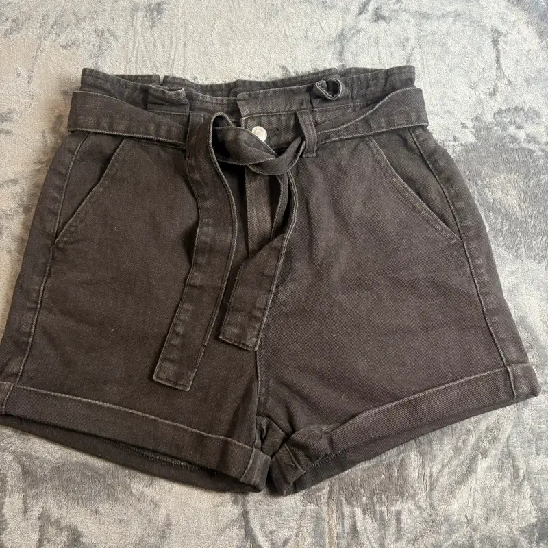Denim Co Black Paperbag Denim Shorts Size 10 Belted Cotton High Waist Casual