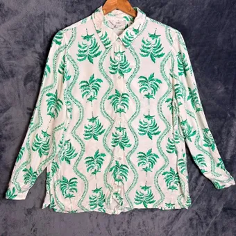 M&S Palm Print Shirt uk 18 White Green Button Up Blouse Holiday Summer