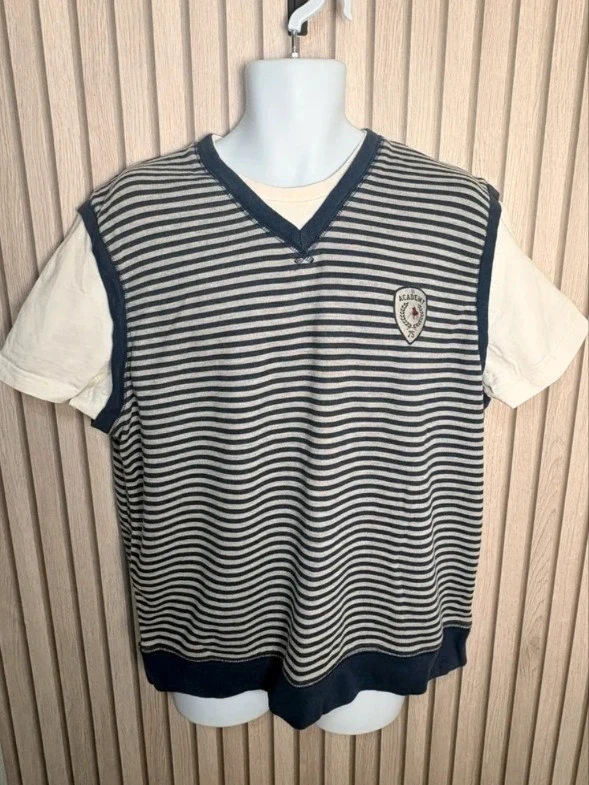 Easy Matalan Striped V Neck Sweatshirt Size XL Navy Casual Preppy Summer