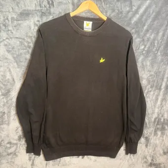Lyle & Scott Golf Black Cotton Jumper Size L Crew Neck Logo Knit Sweater Casual
