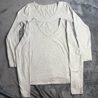 Bundle of 2 Peacocks Beautiful Basics Grey Marl Long Sleeve V Neck Tops Size 12 Cotton