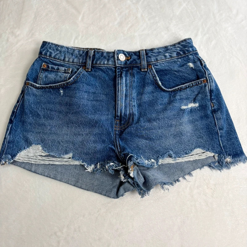 Primark Denim Co Blue Distressed Denim Shorts uk 12 Raw Hem Festival Summer