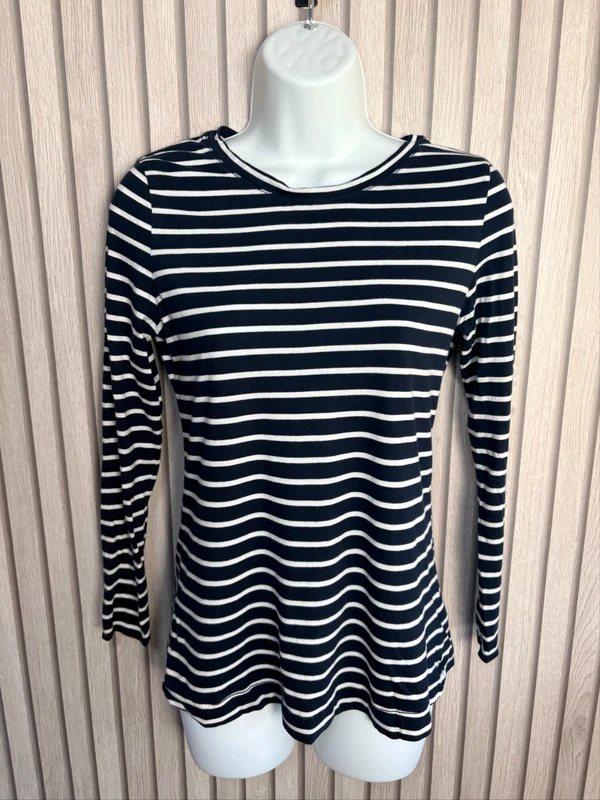 White Stuff Striped Cotton Top UK 8 US 4 Navy White Long Sleeve Casual