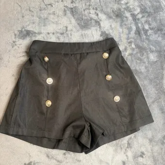 Shein Black High Waisted Tailored Shorts Gold Button Detail Size S Smart Summer