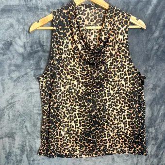 George Leopard Print Sleeveless Top UK 14 Cowl Neck Stretch Animal Print Blouse