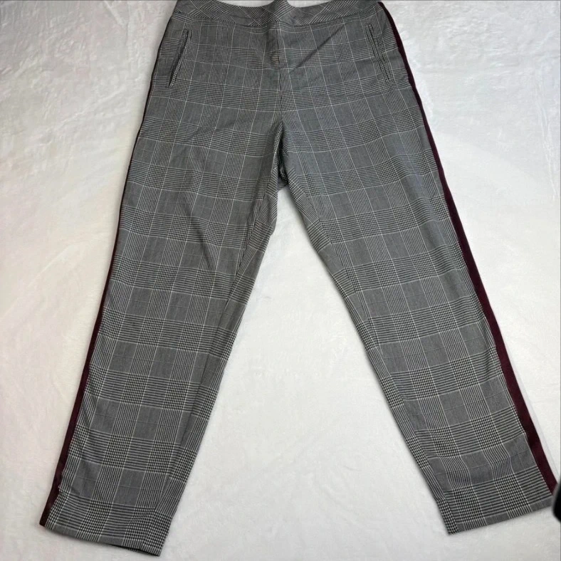 F&F Grey Check Trousers UK Size 12 US 8 Side Stripe Casual Smart