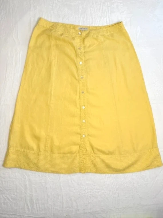 Laura Ashley Linen Button Front Yellow Midi Skirt UK Size 18 Summer Lightweight