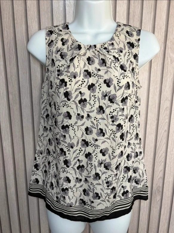 Oasis Cream Floral Sleeveless Top – Size UK 8 / EU 34 Summer Cottagecore