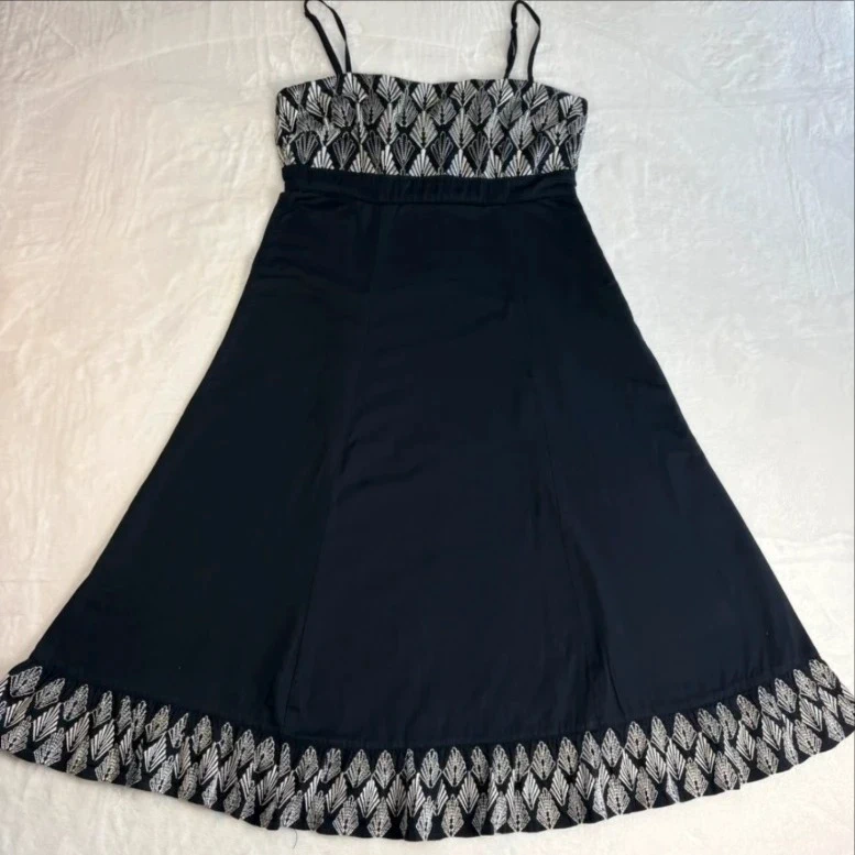 Monsoon Black Embroidered Midi Dress Size 10 Boho Occasion Midi Dress