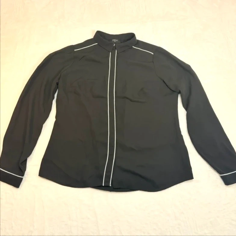 Papaya Black Blouse Size 10 Sheer Button Front Long Sleeve Top Lightweight Summer