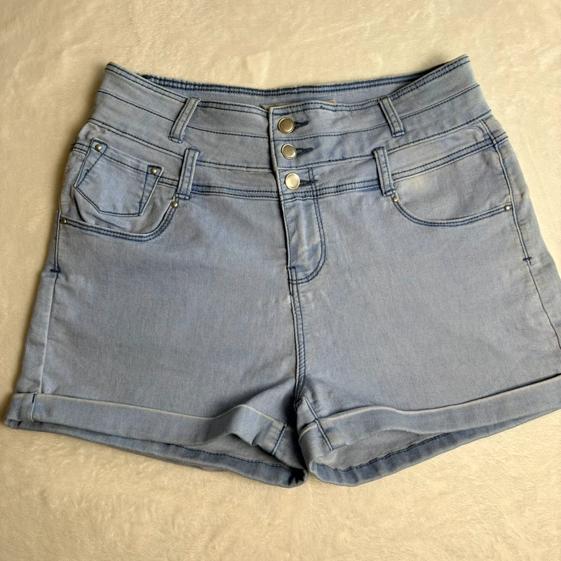 New Look Light Wash Denim Shorts uk 12 High Waist Turn Up Summer Casual