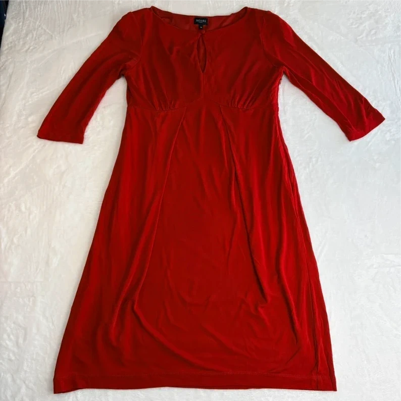 Hobbs London Red Midi Dress Size 14 Elegant Keyhole 3/4 Sleeve Occasion Dress Smart